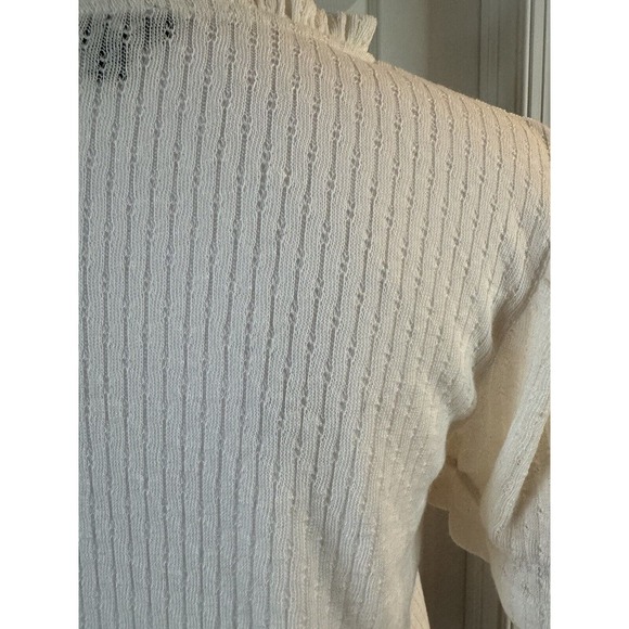 J Crew Womens Small Cream Ivory Short Sleeve Ruffle Trim SweaterTop Knit Neutral - Picture 8 of 11